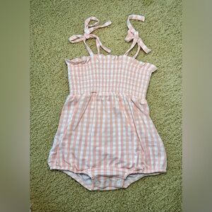 Angel dear Tie Strap Smocked Bubble Mini Pink Gingham 6-12mo
